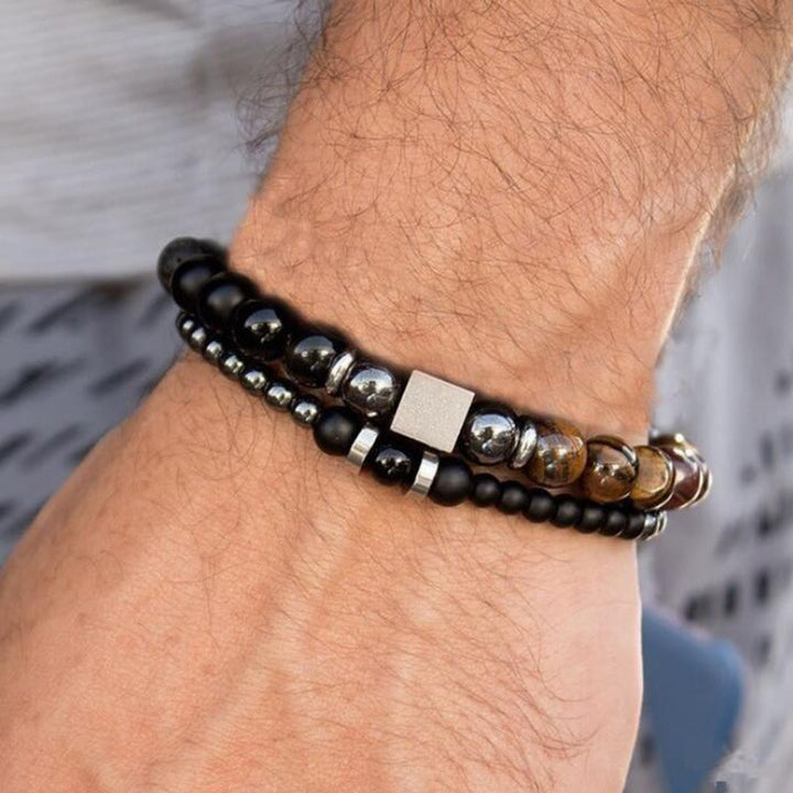 Olivenorma Frosted Tiger Eye Black Cube Stretch Bracelet Set - Tiger Eye&Black Onyx&Hematite - image 0