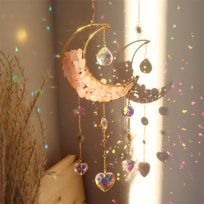 Olivenorma Moon Crystal Hourglass Wind Chime Suncatcher - Rose Quartz - image 6