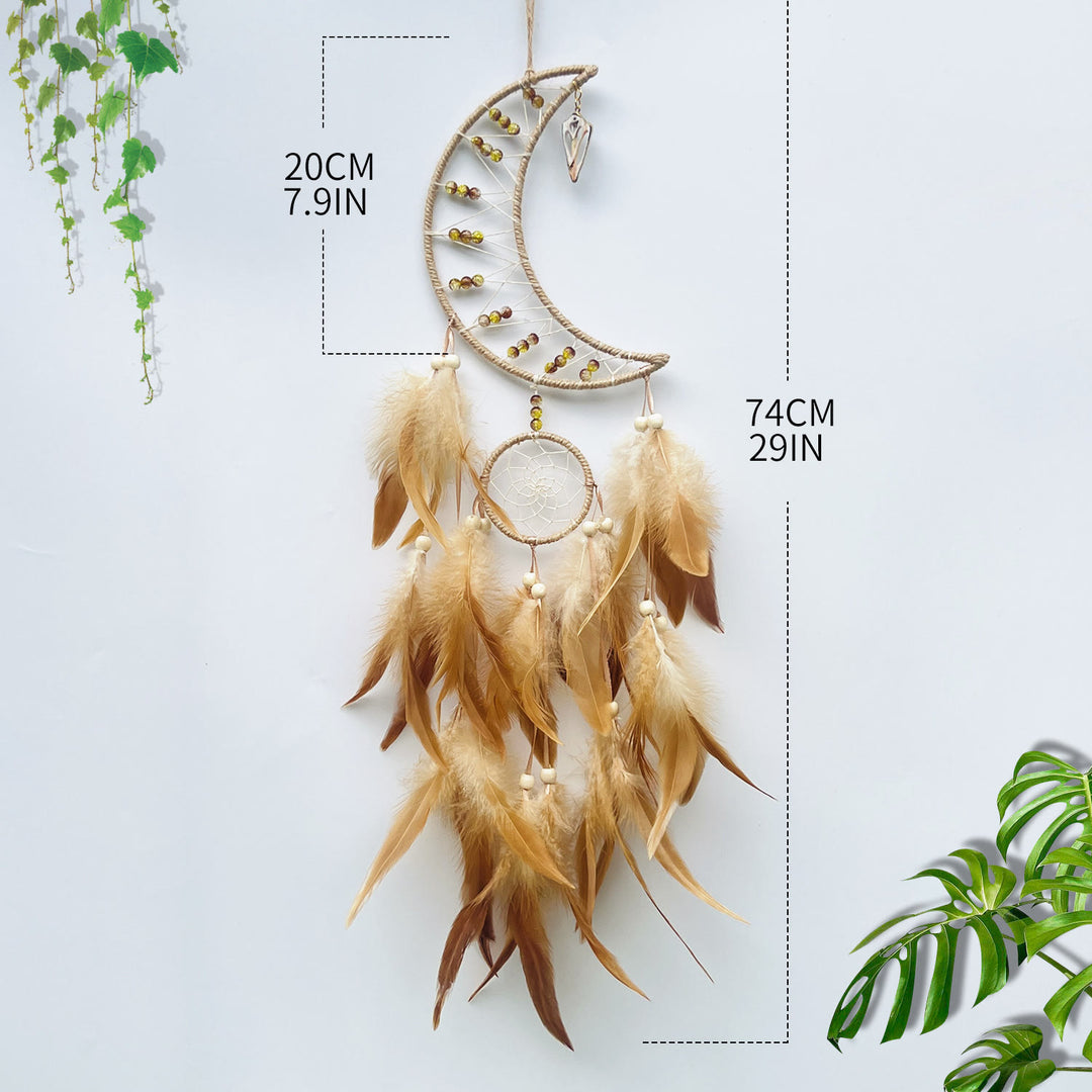 Olivenorma Stars Moon Sun Indian Feather Dream Catcher - Khaki - Moon - image 2