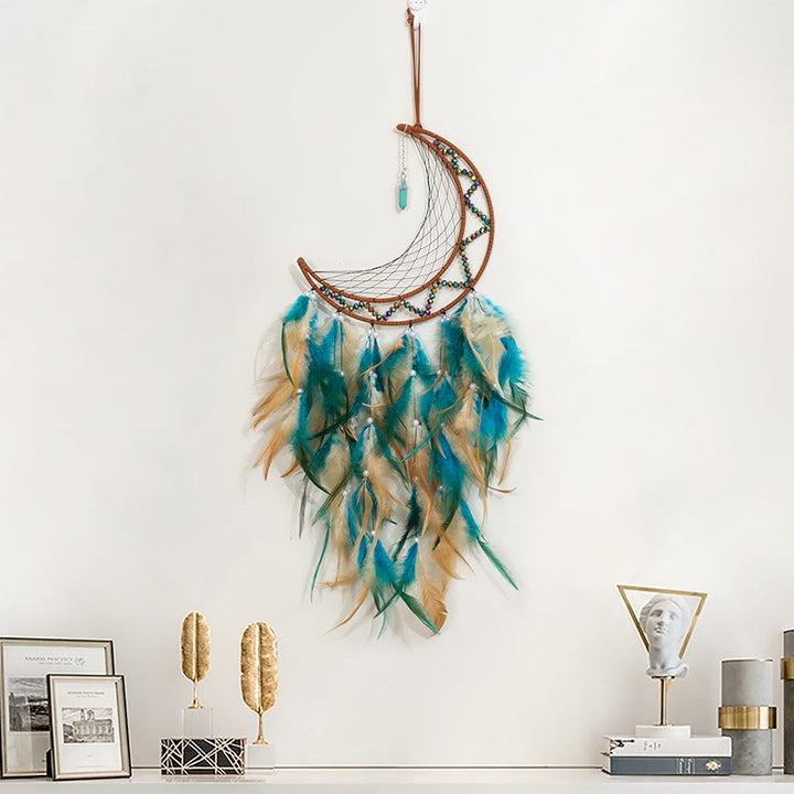 Olivenorma Turquoise Pendant Hematite Beaded Moon Feather Dream Catcher - Without Lights - image 2