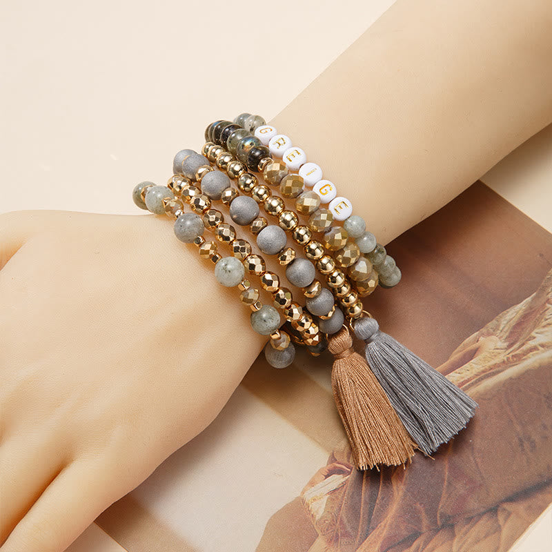 Olivenorma Set of 6 Engraved Natural Crystal Bracelets - Grey Jasper&Labradorite - image 27