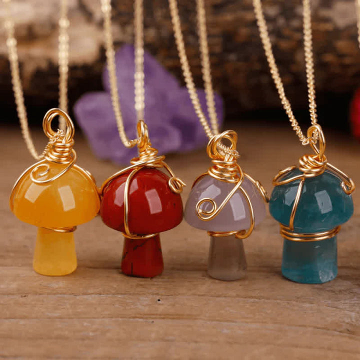 Olivenorma Natural Crystal Lucky Mushroom Necklace - image 0