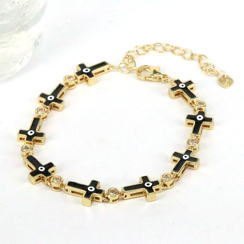 Olivenorma Color Dripping Evil Eye Alloy Cross Beads Bracelet - Black Cross - image 4