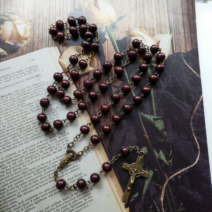 Olivenorma Wood Rosary Copper Cross Pendant Necklace - image 4