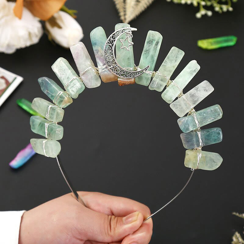 Olivenorma Three Dimensional Moon Star Flat Tube Crystal Crown - Fluorite&Moon Star - image 10