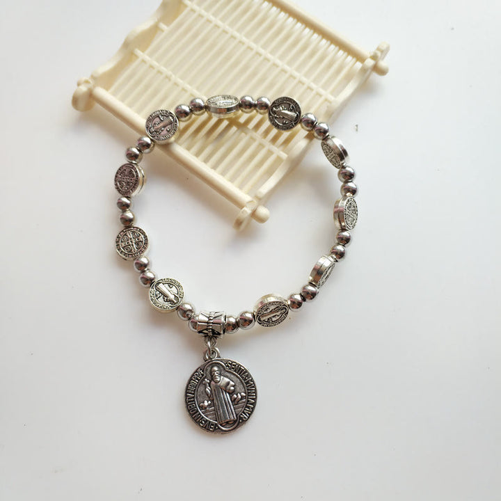 Olivenorma Acrylic Crystal Stretch Wire Alloy Christianity Cross Bracelet - Holy Medal&Round Pendant - image 5