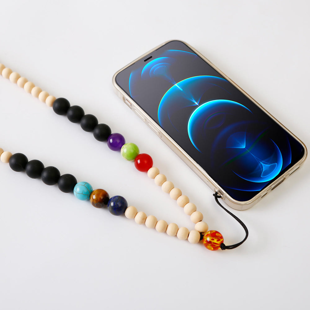 Olivenorma Natural Crystal String Handmade Wooden Beads Phone Strap - Black - image 1