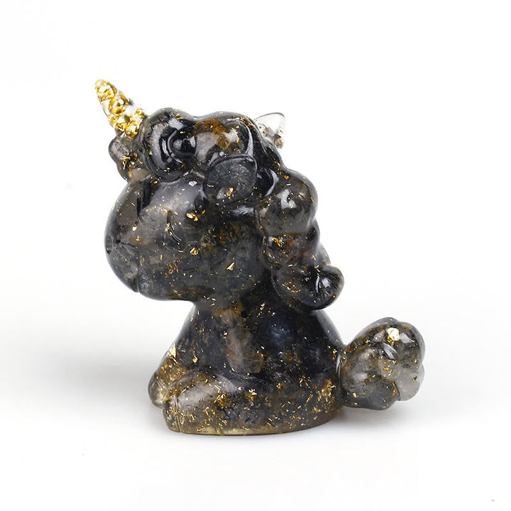 Olivenorma Crystal Unicorn Gemstone Decoration - Black Quartz Rutilated&Gold Foil - image 34