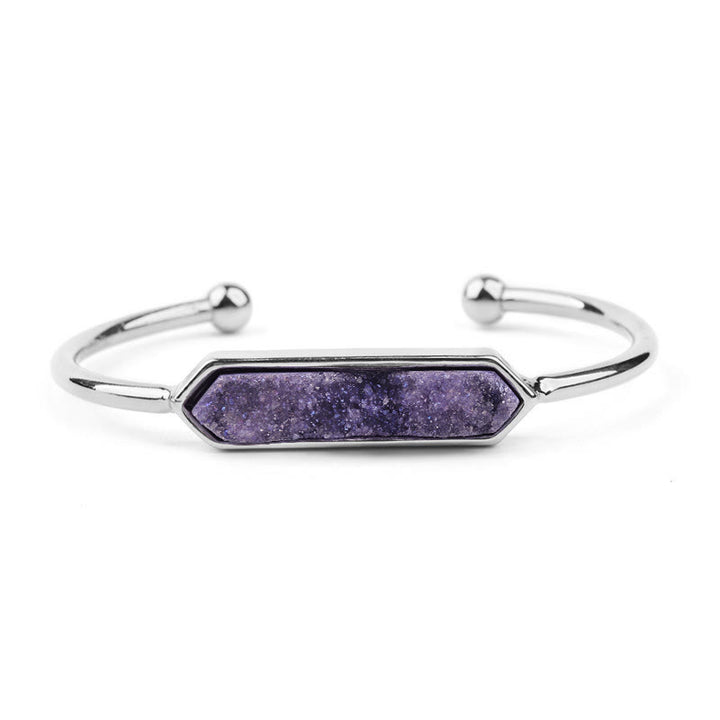 Olivenorma Natural Crystal Cluster Metal Copper Cuff Bracelet - Amethyst - Silver - image 23