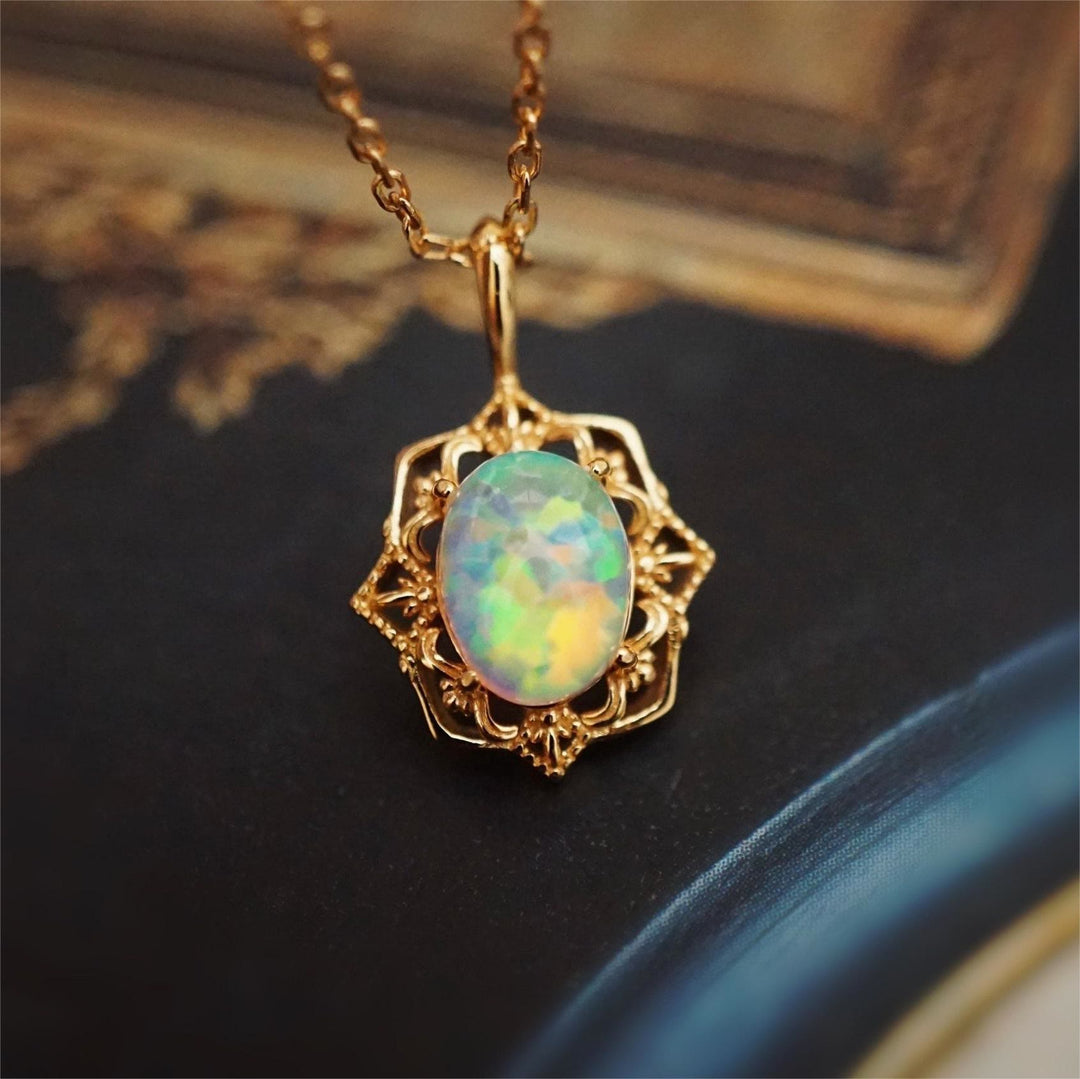 Olivenorma Vintage Style Copper Lace Adjustable Necklace - Opal - image 0