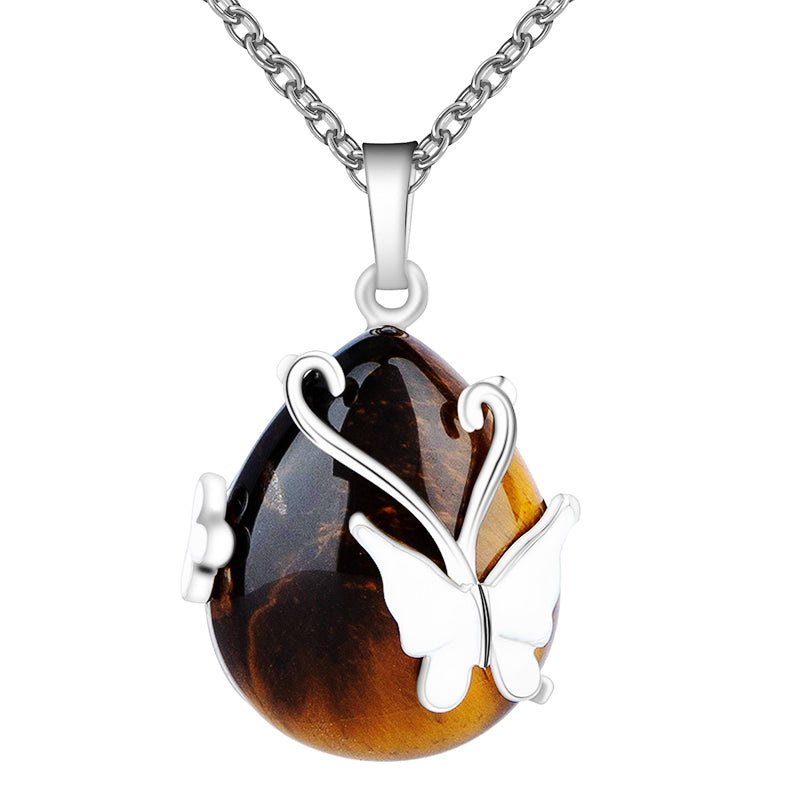 Crystal Butterfly Wings Gemstone Necklace - Tiger Eye - image 1