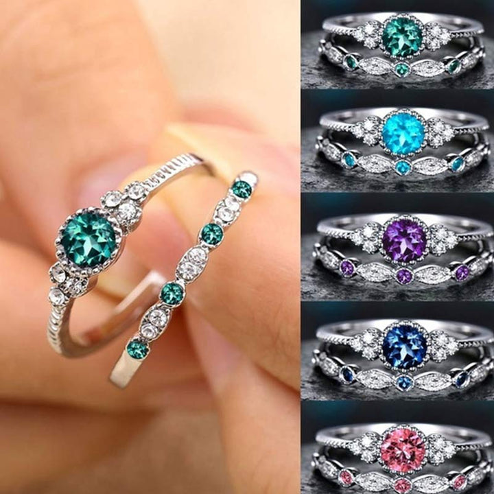 Wealth Goddess Emerald Zircon 2Pcs/Set Ring - image 5