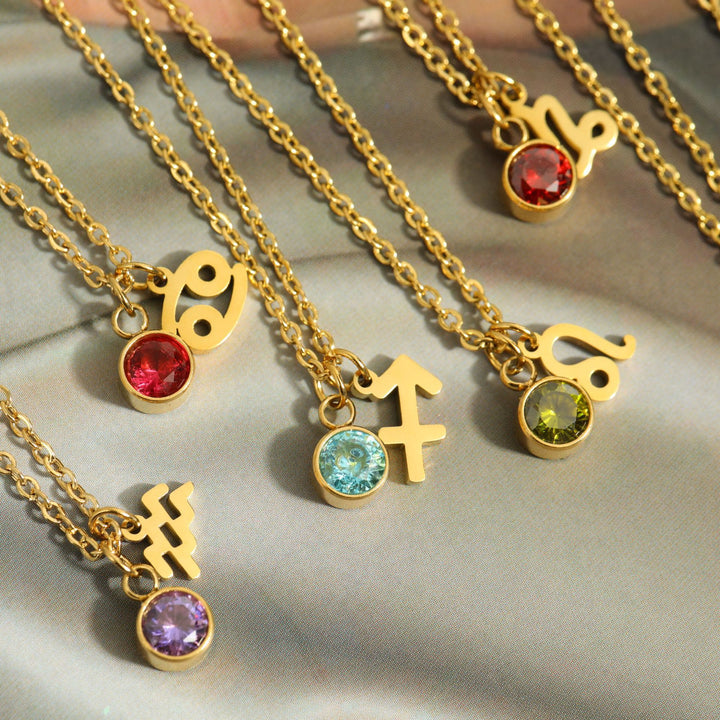 Olivenorma Zodiac Rune Birthstone Stainless Steel Necklace - image 0