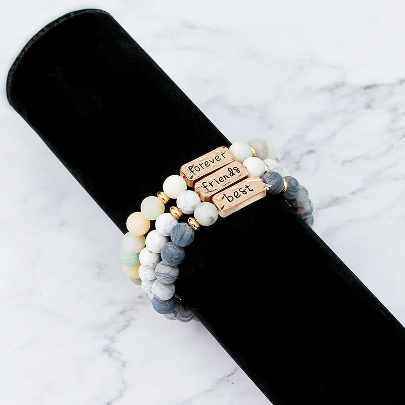 Olivenorma Natural Gemstone Best Friend Forever 3 Piece Engraving Bracelet Set - image 25