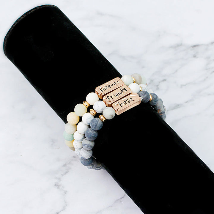 Olivenorma Natural Gemstone Best Friend Forever 3 Piece Engraving Bracelet Set - image 25