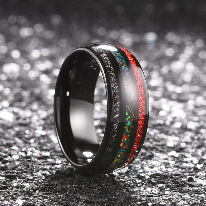 Olivenorma Color Opal 8mm Black Tungsten Carbide Mens Ring - image 4