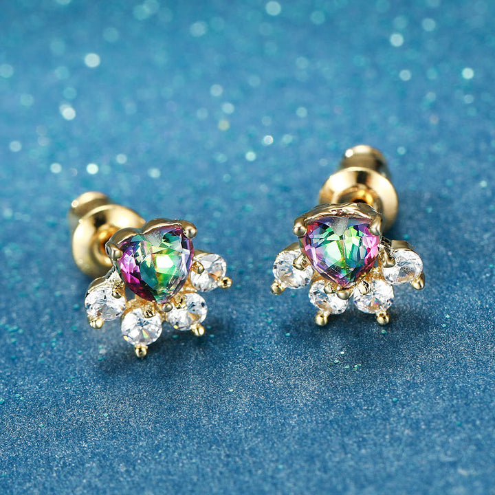 Olivenorma Kawaii Opal White Zircon Kitty Paw Earrings - Gold - White Zircon & Colored Zircon - image 11