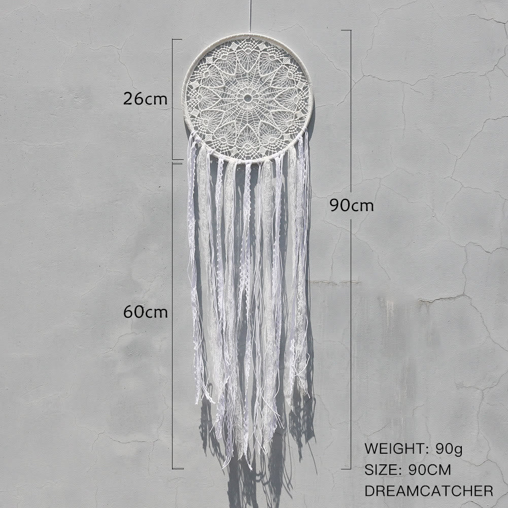 Olivenorma Evil Eye Woven Triangle Tassel Dream Catcher - White - Round Braided Flowers - image 11
