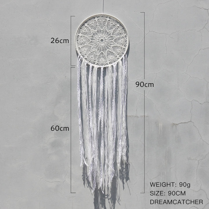 Olivenorma Evil Eye Woven Triangle Tassel Dream Catcher - White - Round Braided Flowers - image 11