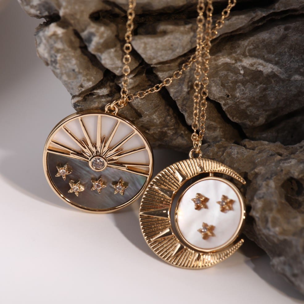 Olivenorma Nacre White Zircon Moon Star Gold Plated Copper Necklace - image 0