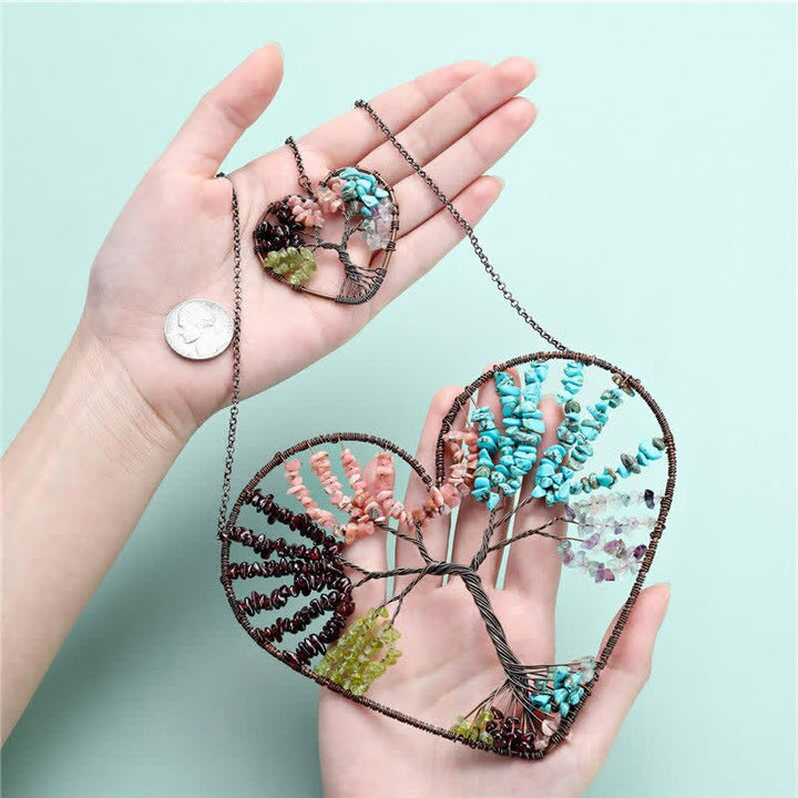 Olivenorma Heart Shape Chakra Tree Of Life Crystal Dream Catcher - Colourful Crystals - image 16