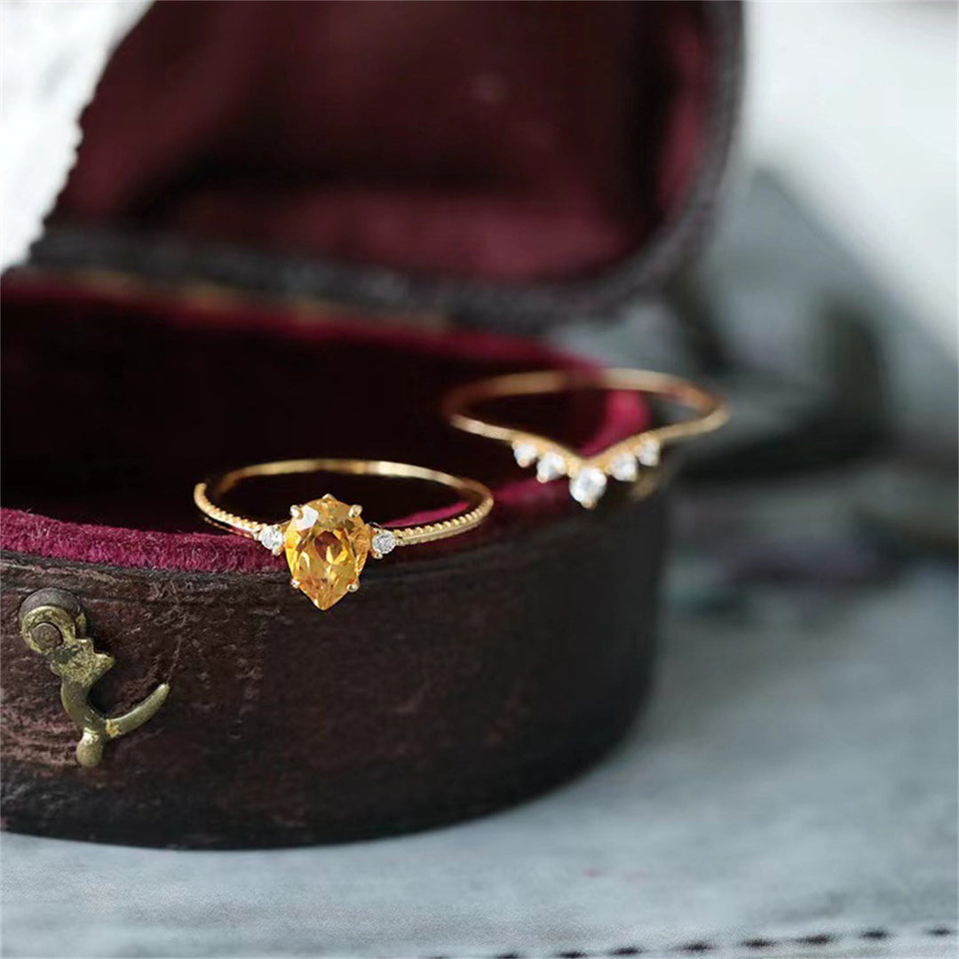 Olivenorma Copper Gold Drop Shape Citrine Ring - image 2