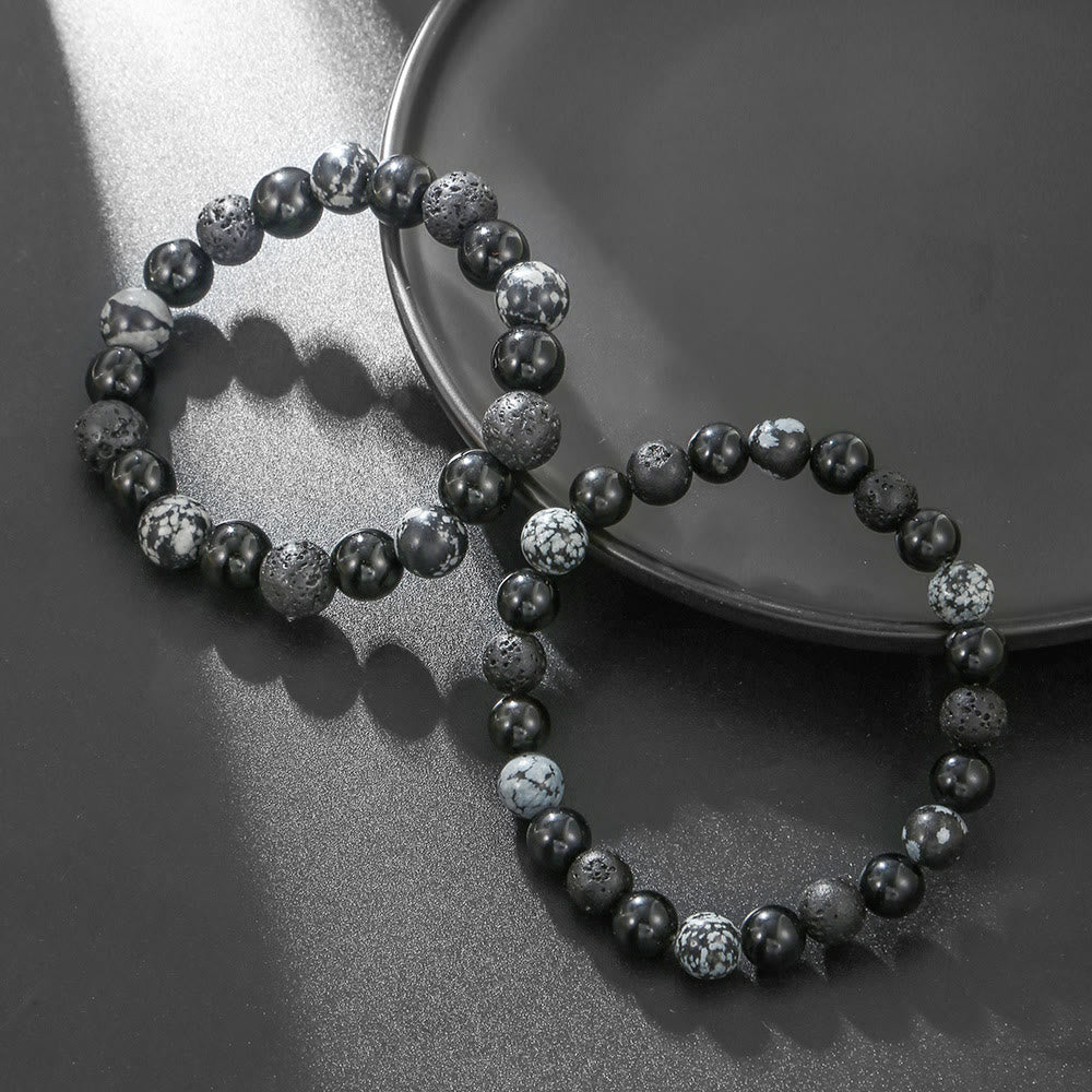 Olivenorma Black Onyx Snowflake Obsidian Lava Stone Beaded Men's Bracelet - image 0