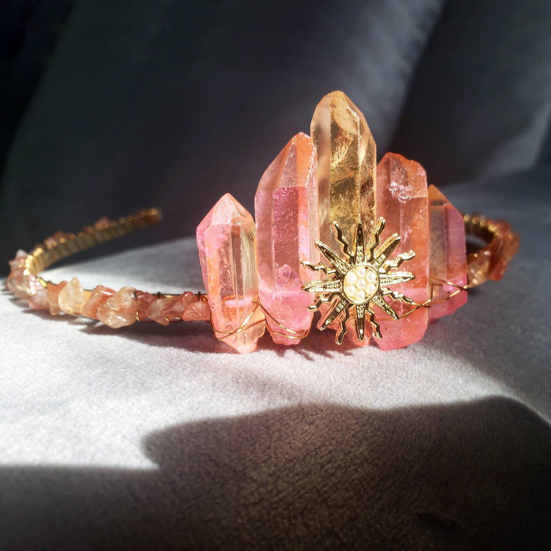 Olivenorma Pink Crystal Sun Stone Festival Boho Crystal Crown - image 3
