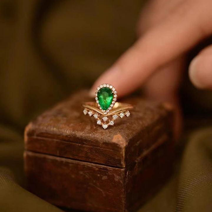 Olivenorma Dainty Emerald With Zircon Ring - Emerald & Zircon - image 0