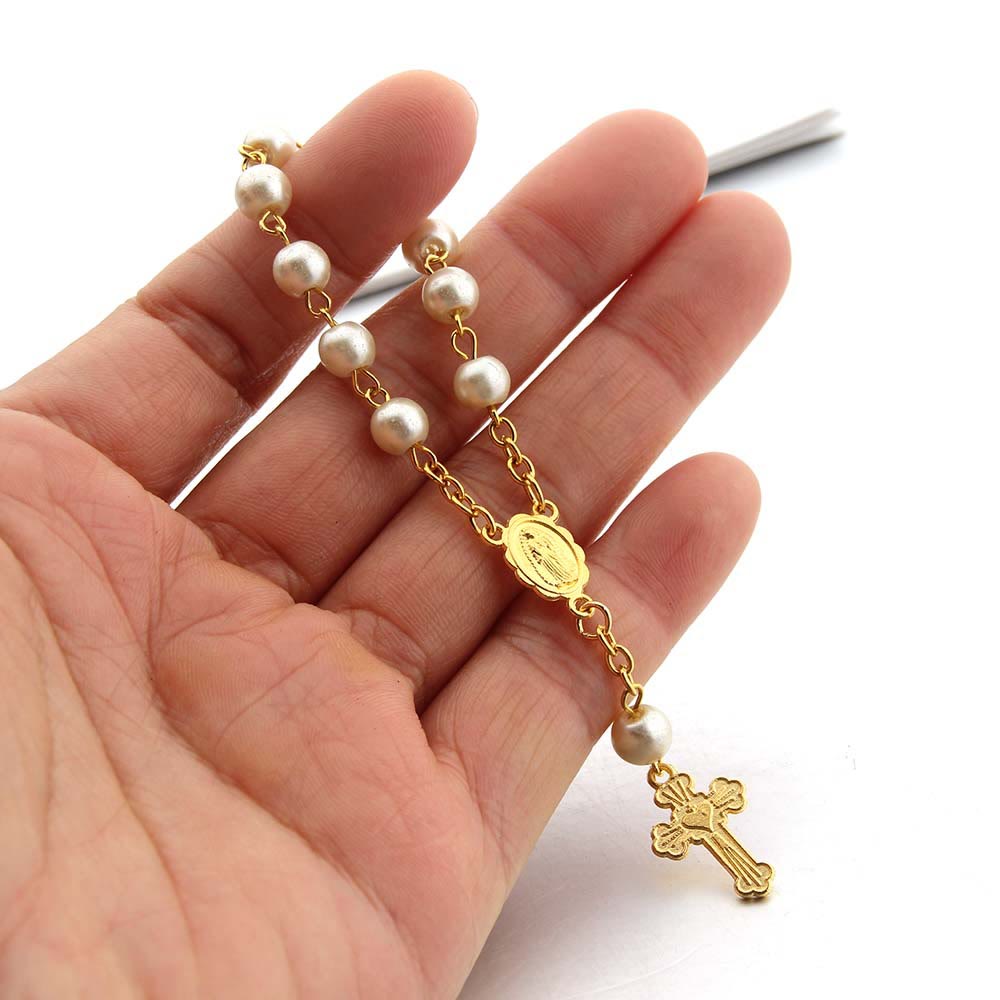 Olivenorma Pearl Heart Cross Bracelet - Pearl & Gold Lace - image 2