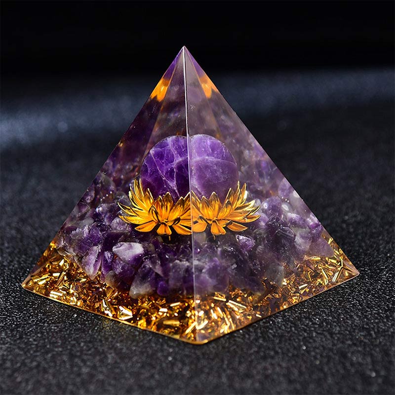 Olivenorma Amethyst Sphere Lotus Symbol Orgone Pyramid - image 3