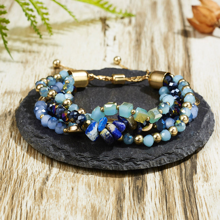 Olivenorma Colorful Natural Crystal Winding Multilayer Adjustable Bracelet  - Lapis Lazuli - image 0