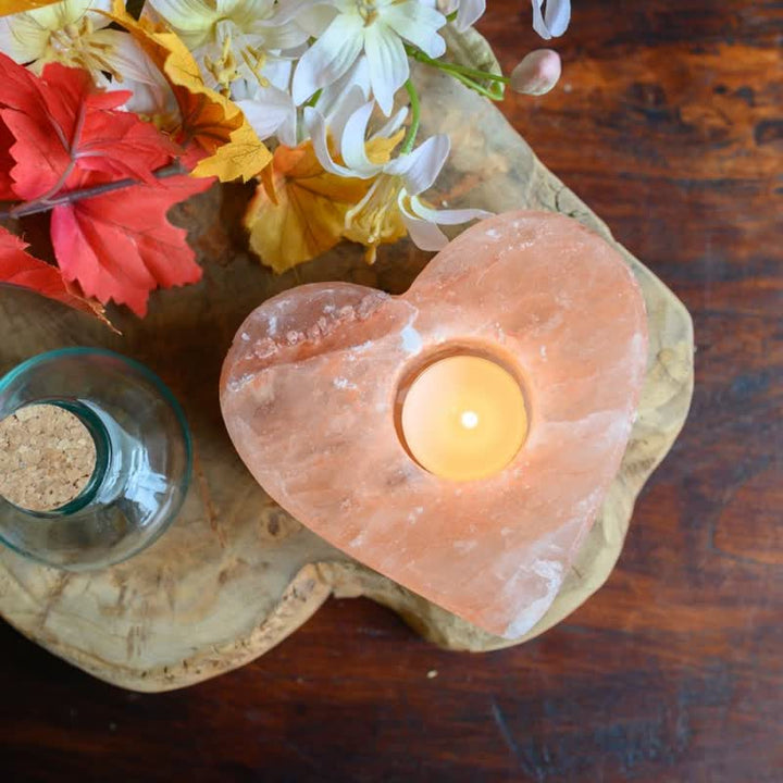 Olivenorma Hand Carved Heart Shape Candle Holder Himalayan Pink Salt Lamp - image 1