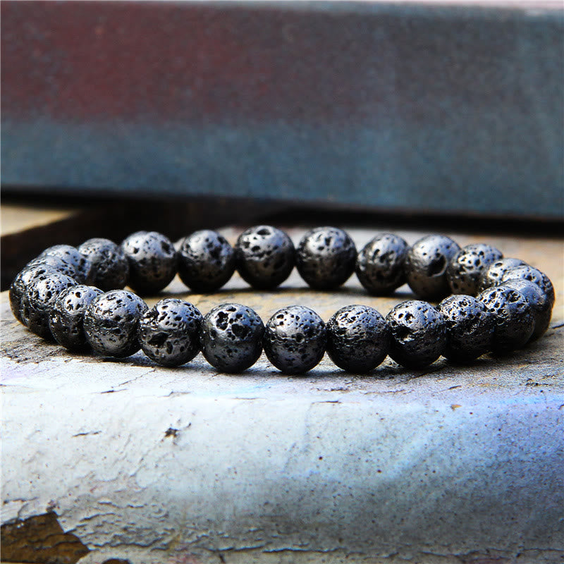 Olivenorma Plated Lava Stone 8mm Beaded Men Bracelet - Lava Stone&Black - image 0