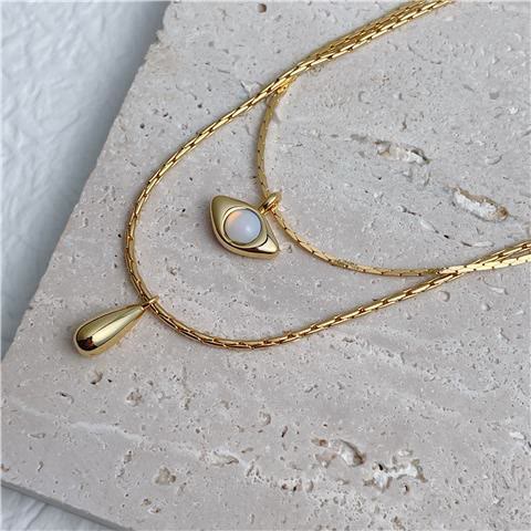 Olivenorma Opalite Evil Eye Pendant Double Layer Necklace - image 7