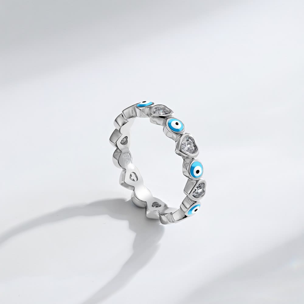 Olivenorma S925 Sterling Silver Heart White Zircon Evil Eye Ring - image 15