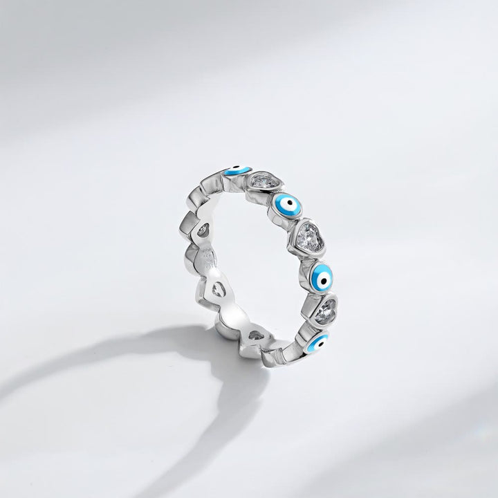 Olivenorma S925 Sterling Silver Heart White Zircon Evil Eye Ring - image 15