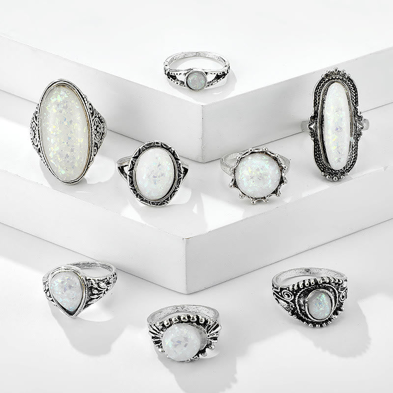 Olivenorma Round Oval Opal 8-Piece Ring Set - image 4