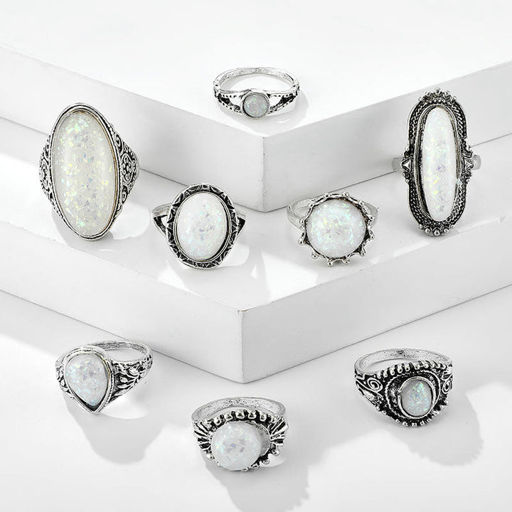 Olivenorma Round Oval Opal 8-Piece Ring Set - image 4