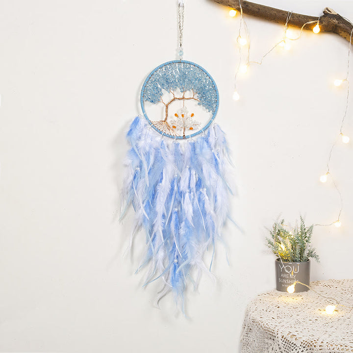 Olivenorma Crystal Tree of Life Pink Feather Dream Catcher - Aquamarine&Clear Crystal - image 23