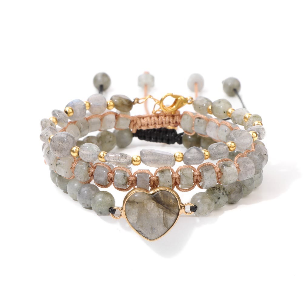 Olivenorma Handmade Rope Braided Heart Shape Pendant Bracelet - Labradorite - image 3