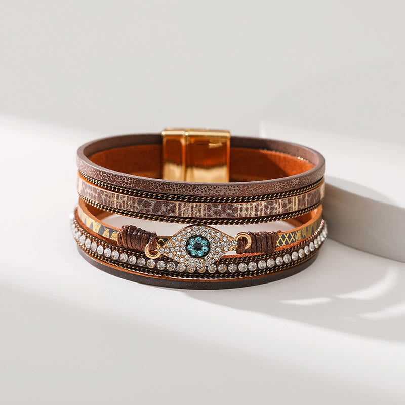 Olivenorma Zircon Evil Eye Faux Leopard Leather Pattern Bracelet - Brown&Evil Eye - image 16