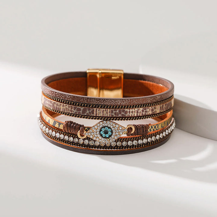 Olivenorma Zircon Evil Eye Faux Leopard Leather Pattern Bracelet - Brown&Evil Eye - image 16
