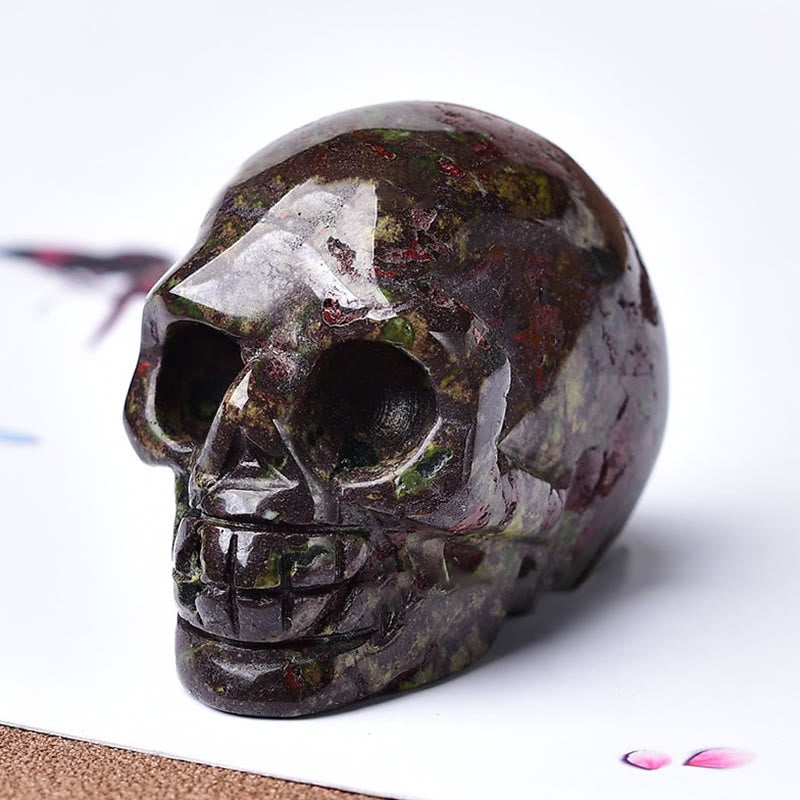 Olivenorma Crystal Engraved Skull Crafts Gemstone Decoration - Dragon Blood Stone - image 13