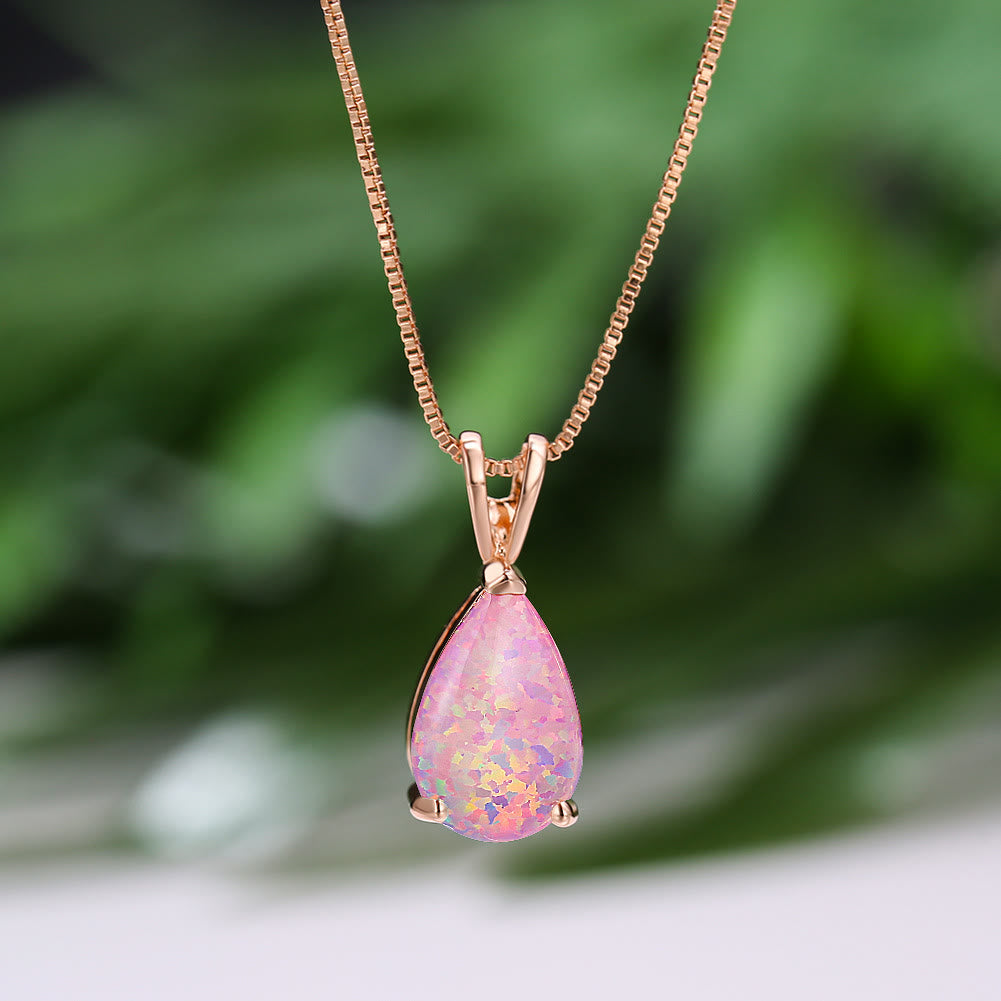 Olivenorma Synthetic Opal Water Drop Pendant Simple Necklace - Pink Opal&Rose Gold - image 10