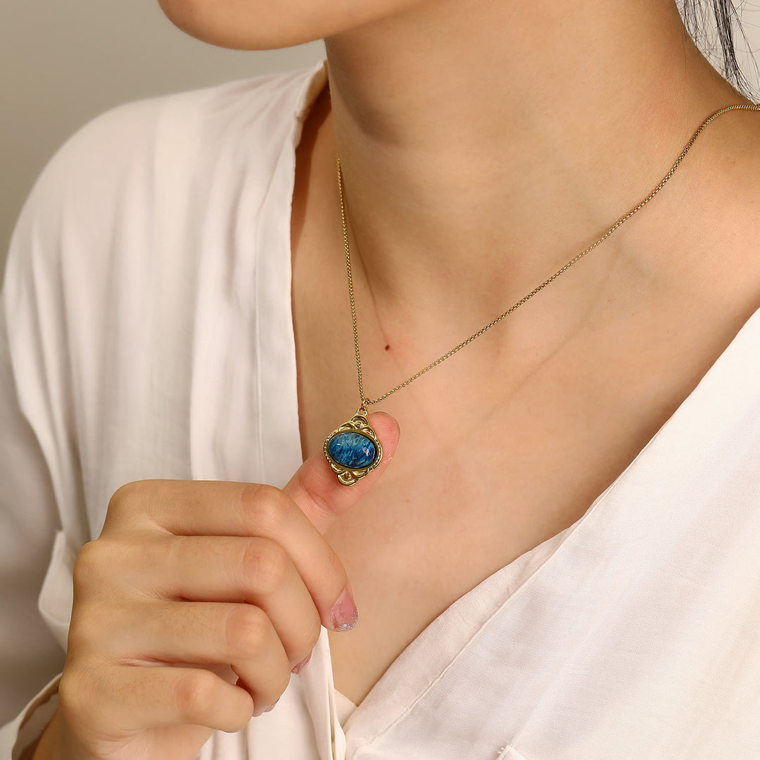 Olivenorma Natural Stone Palace Retro Lace Inlaid Pendant Necklace - image 5
