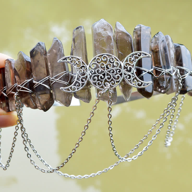 Olivenorma Cresent Moon Goddess Natural Crystal Crown - Smoky Quartz - image 14