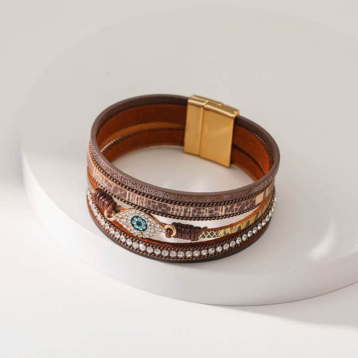Olivenorma Zircon Evil Eye Faux Leopard Leather Pattern Bracelet - image 19
