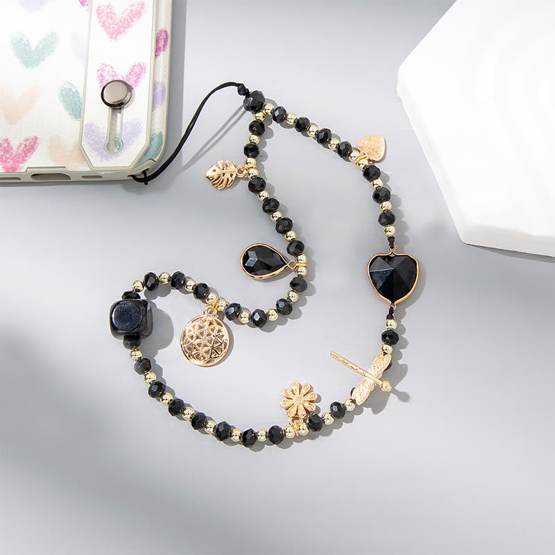 Olivenorma Crystal Pearl Drop Heart Shape Phone Strap - Obsidian - image 1