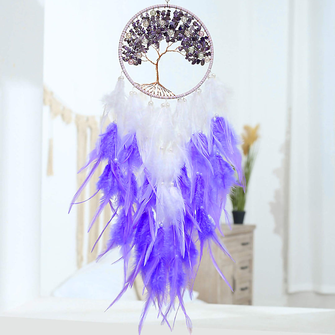 Olivenorma Healing Crystal Tree of Life Purple Dream Catcher - Amethyst - Without Lights - image 0